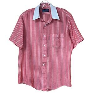 Vintage Club Hampton Mens Medium Red Striped Shirt Contrast Collar USA